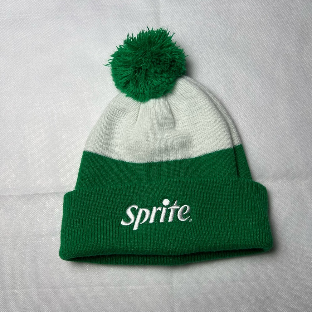 Sprite Green and White Pom-Pom Beanie